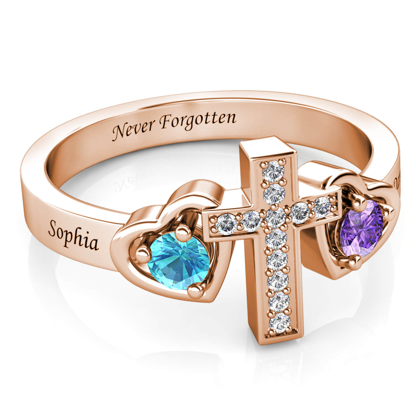 Custom Two Birthstones Ring - Rose Gold