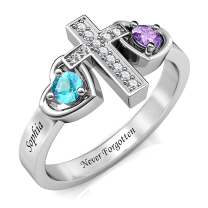 Custom Two Birthstones Ring - Silver