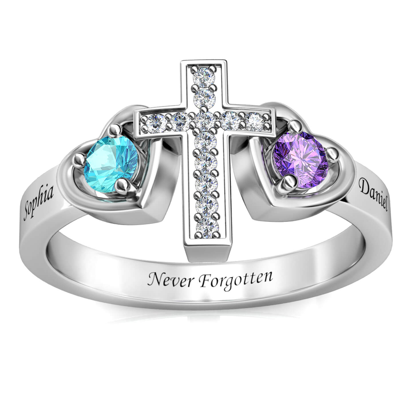 Custom Two Birthstones Ring - Silver