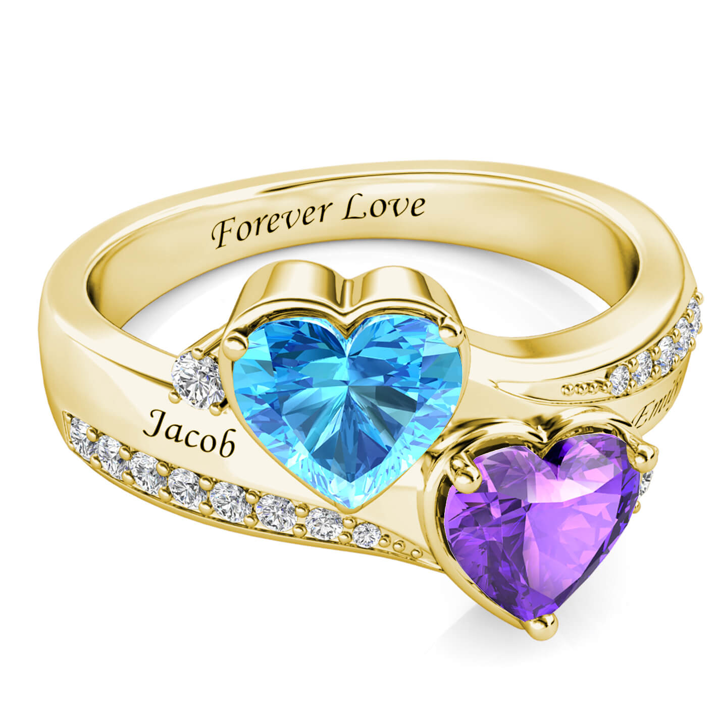 Custom Two Birthstones Ring - Gold