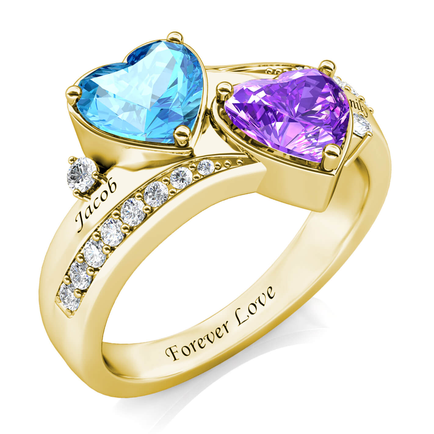 Custom Two Birthstones Ring - Gold