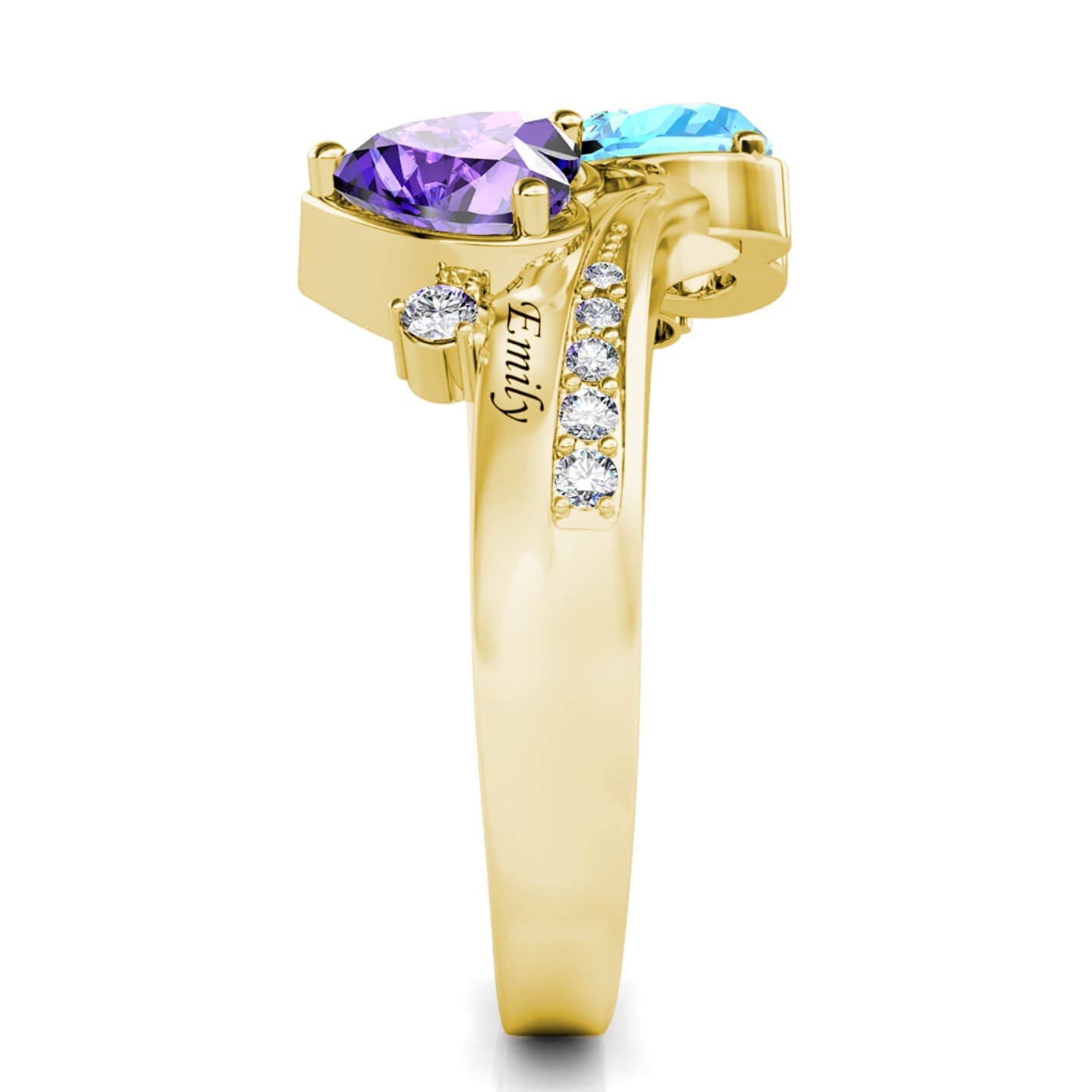 Custom Two Birthstones Ring - Gold