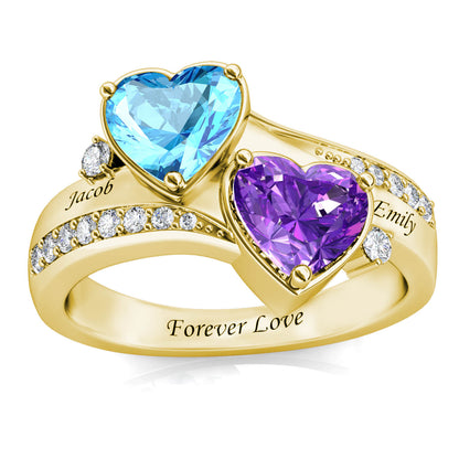 Custom Two Birthstones Ring - Gold