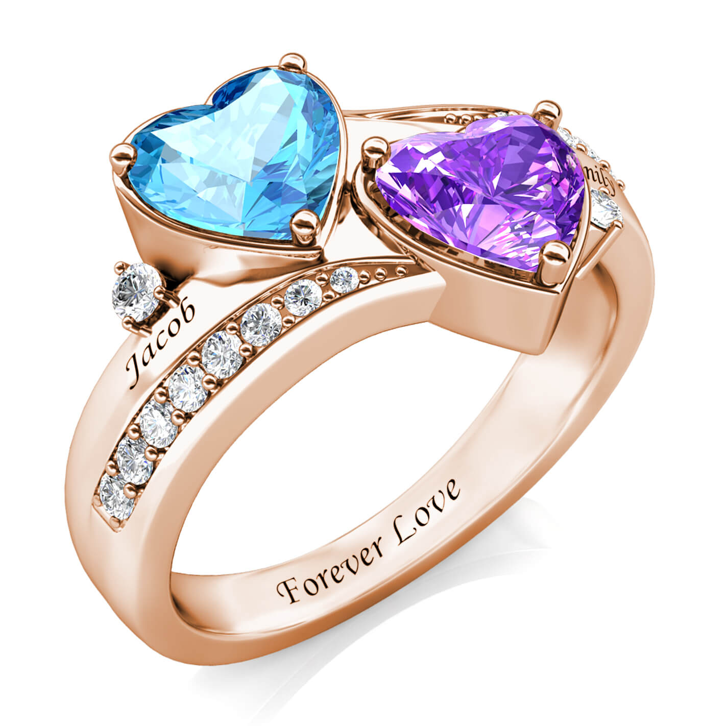 Custom Two Birthstones Ring - Rose Gold