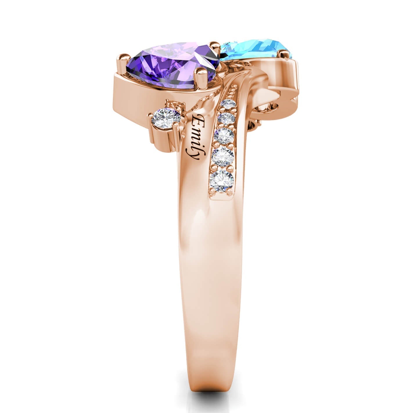 Custom Two Birthstones Ring - Rose Gold