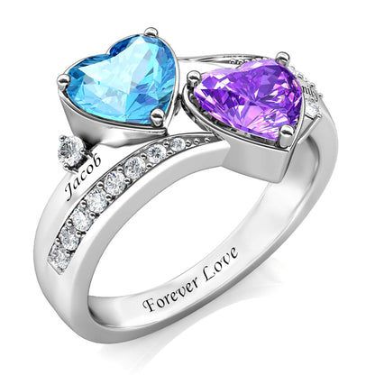 Custom Two Birthstones Ring - Silver