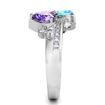 Custom Two Birthstones Ring - Silver