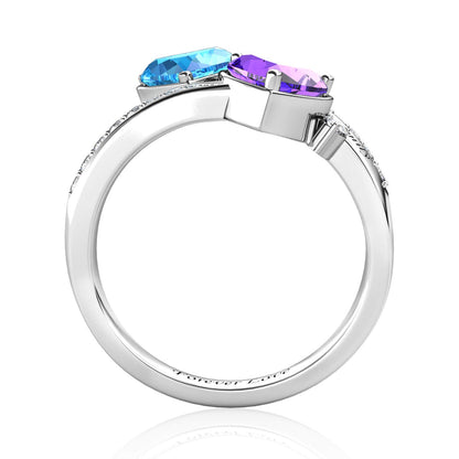 Custom Two Birthstones Ring - Silver