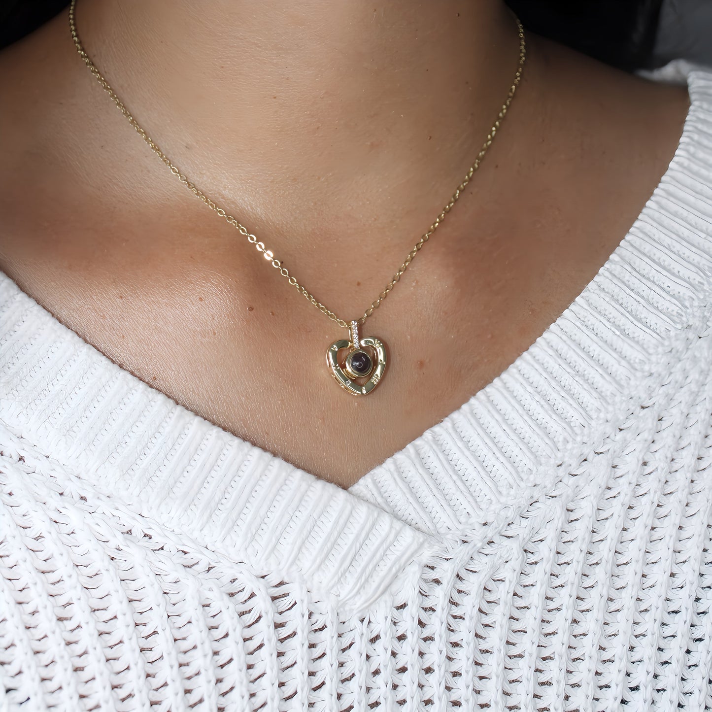 Compass Heart Projection Necklace