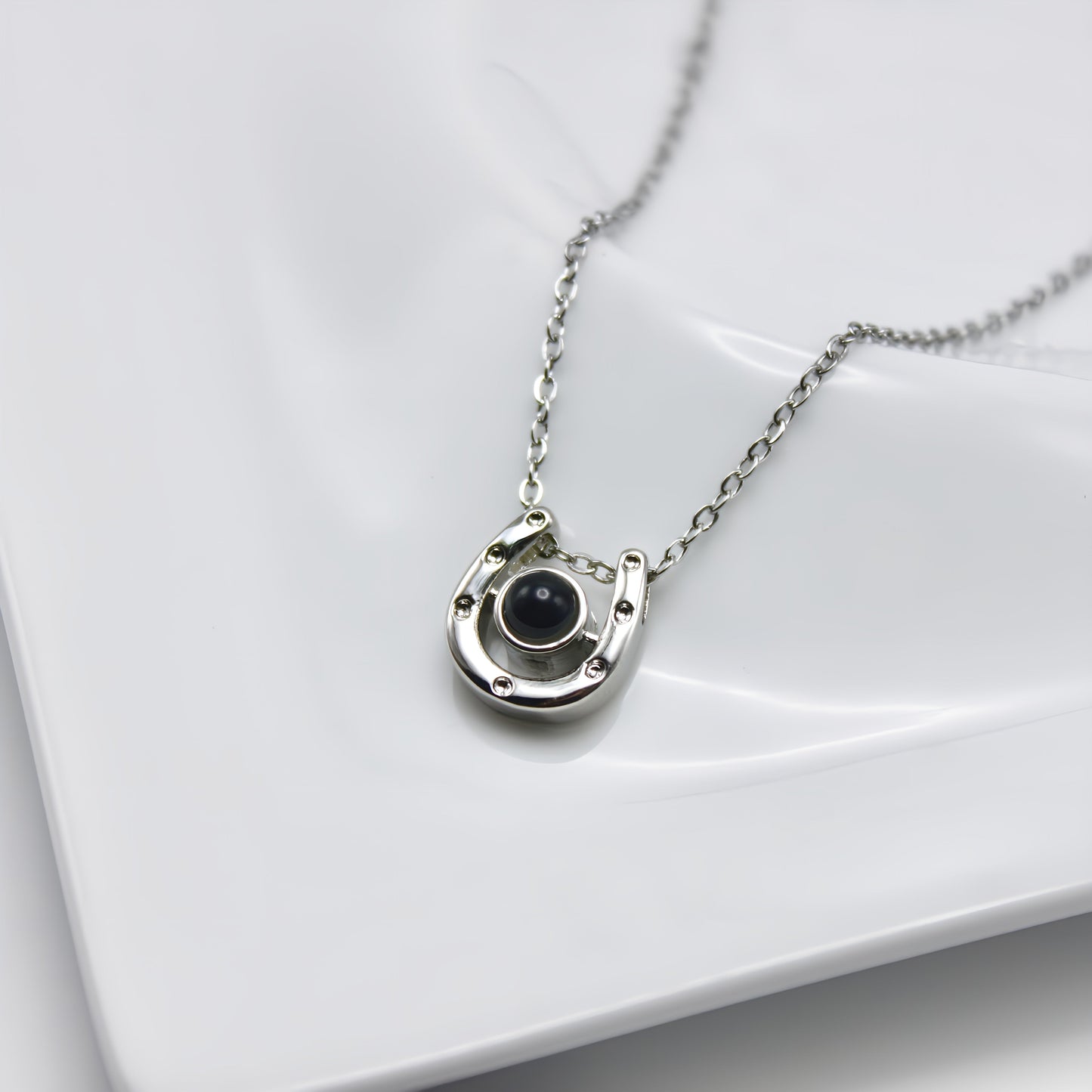 Horseshoe Lucky Charm Projection Necklace