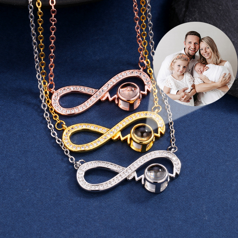 Custom Photo Projection Necklace I Love You Mom Heart Infinity Pendant Necklace