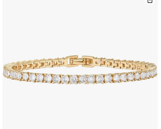 Plated Cubic Zirconia Classic Tennis Bracelet | Gold Bracelets for Women | 4mm CZ, Size 6.5-7.5 Inch