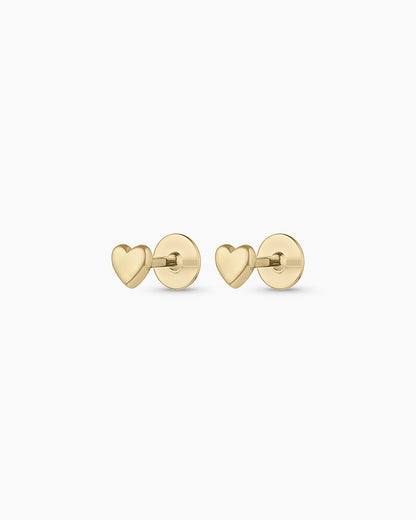 14k Gold Heart Flat Back Studs