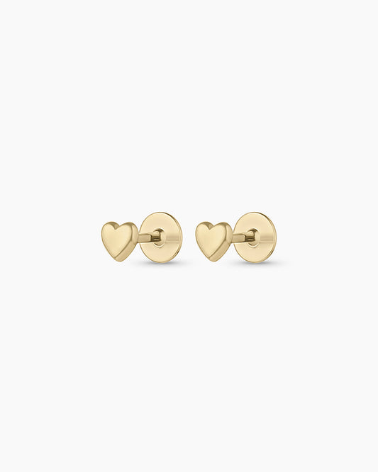 14k Gold Heart Flat Back Studs