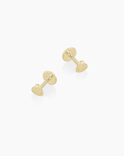 14k Gold Heart Flat Back Studs