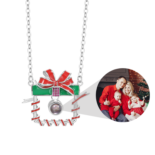 Personalized Christmas Photo Gift Box Pendant Necklace