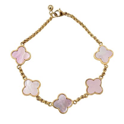 Multi Pink Mother Of Pearl Clover Bracelet