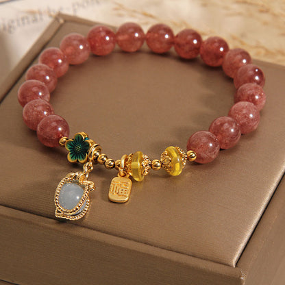 Natural Strawberry Quartz Crystal Aquamarine Fortune Brand Love Bracelet