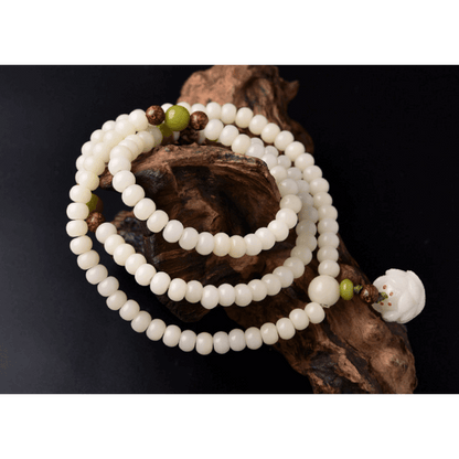 White Jade Bodhi Seed Mala - 108 Beads Bracelet/Necklace