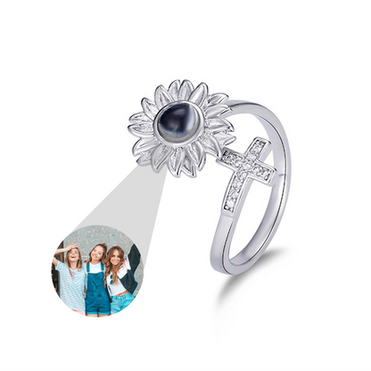 Sunflower & Cross Photo Ring