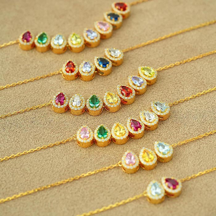 Custom Family 1-7 Birthstone Teardrop Necklace