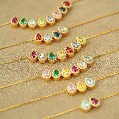 Custom Family 1-7 Birthstone Teardrop Necklace