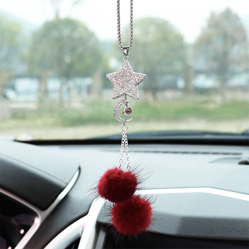 Personalized Crystal Pentagram Car Mirror Ornament with Custom Photo