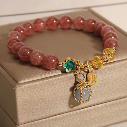 Natural Strawberry Quartz Crystal Aquamarine Fortune Brand Love Bracelet