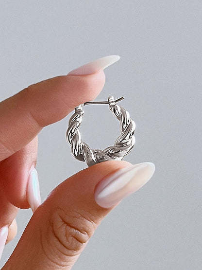 Twisted Hoop Earrings - Paris Silver