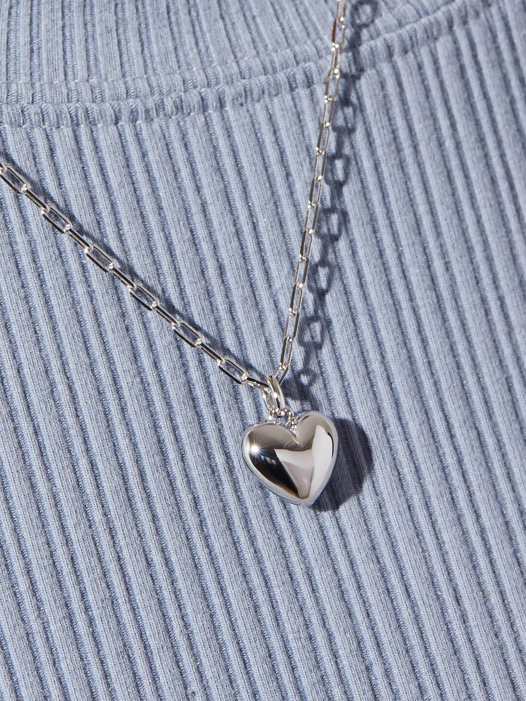 Puffed Heart Necklace - Lev Silver