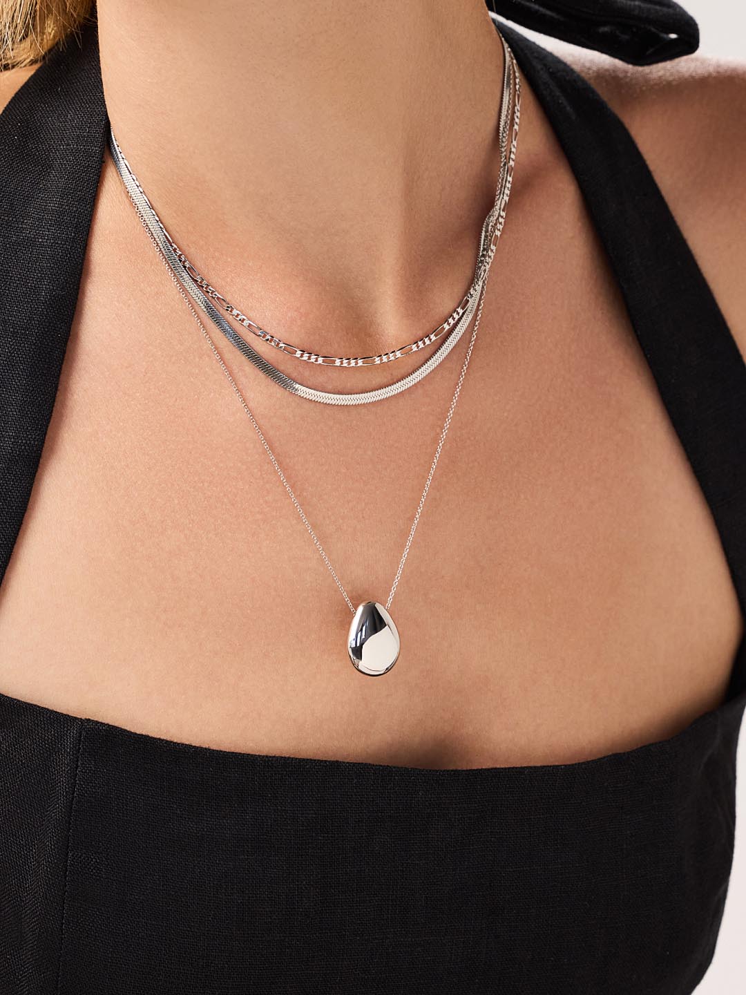 Silver Pendant Necklace - Pebble Silver