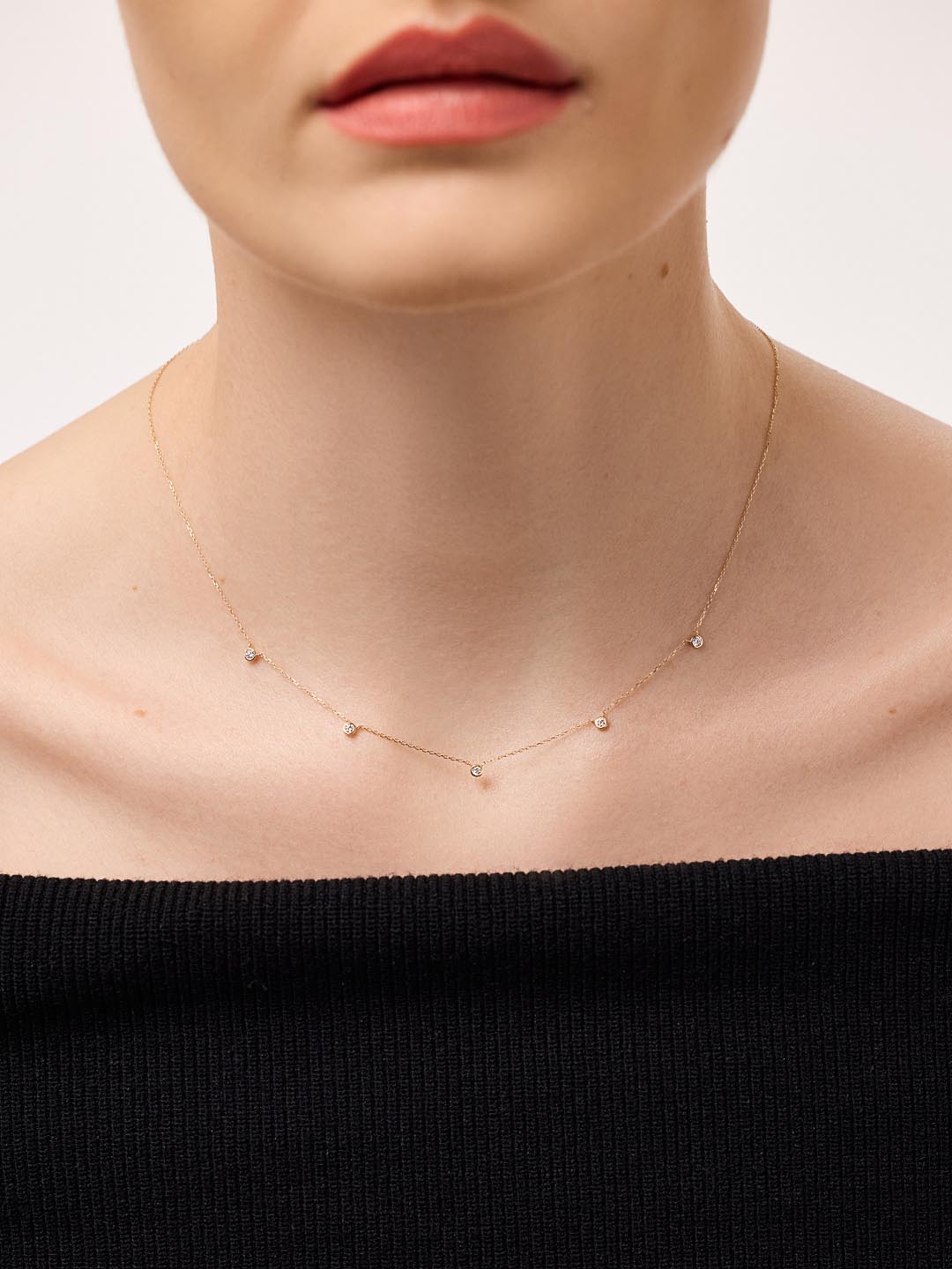 Solid Yellow Gold - Diamond Station Necklace