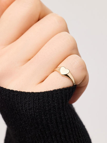 Solid Yellow Gold - Heart Signet Ring