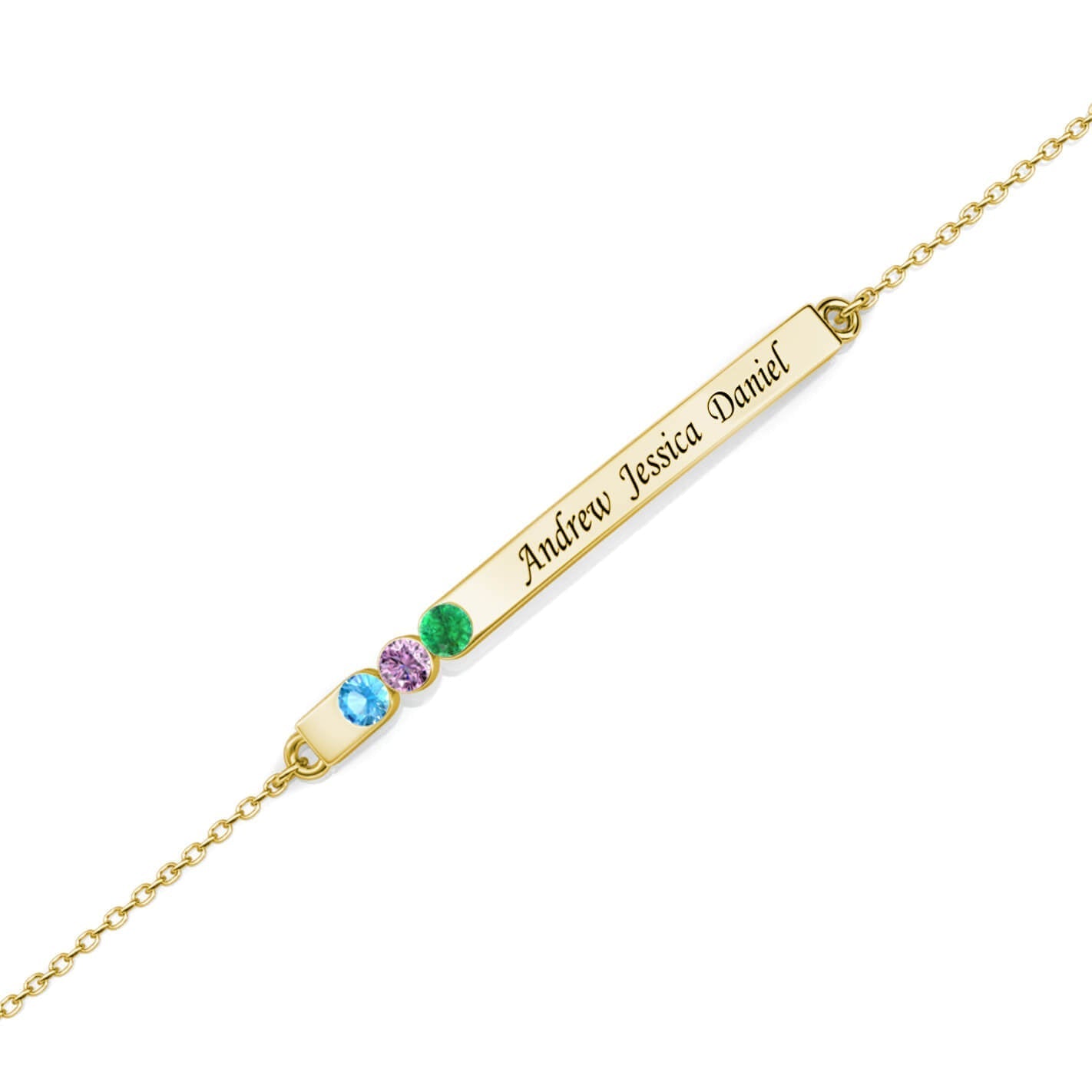 3 Birthstone Bar Bracelet with Engraving