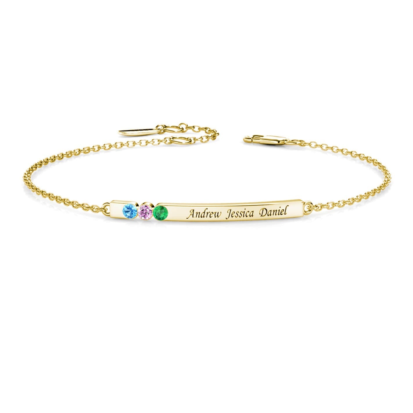 3 Birthstone Bar Bracelet with Engraving