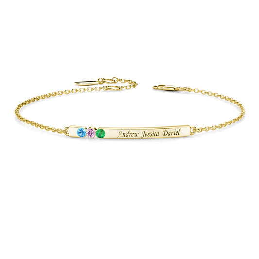 3 Birthstone Bar Bracelet with Engraving