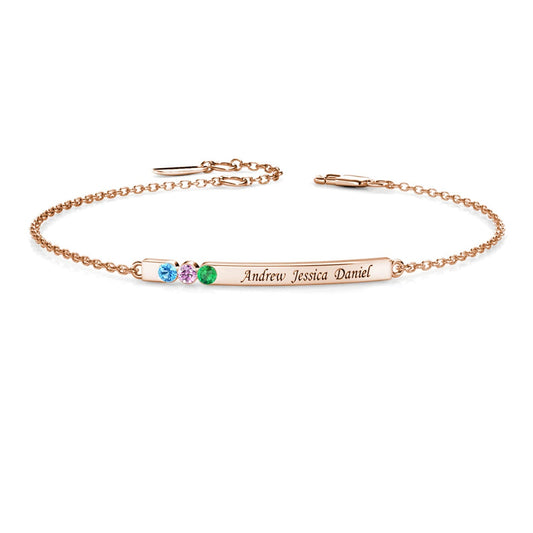 3 Birthstone Bar Bracelet with Engraving