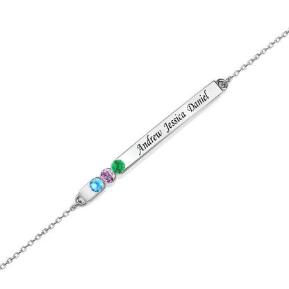 3 Birthstone Bar Bracelet with Engraving