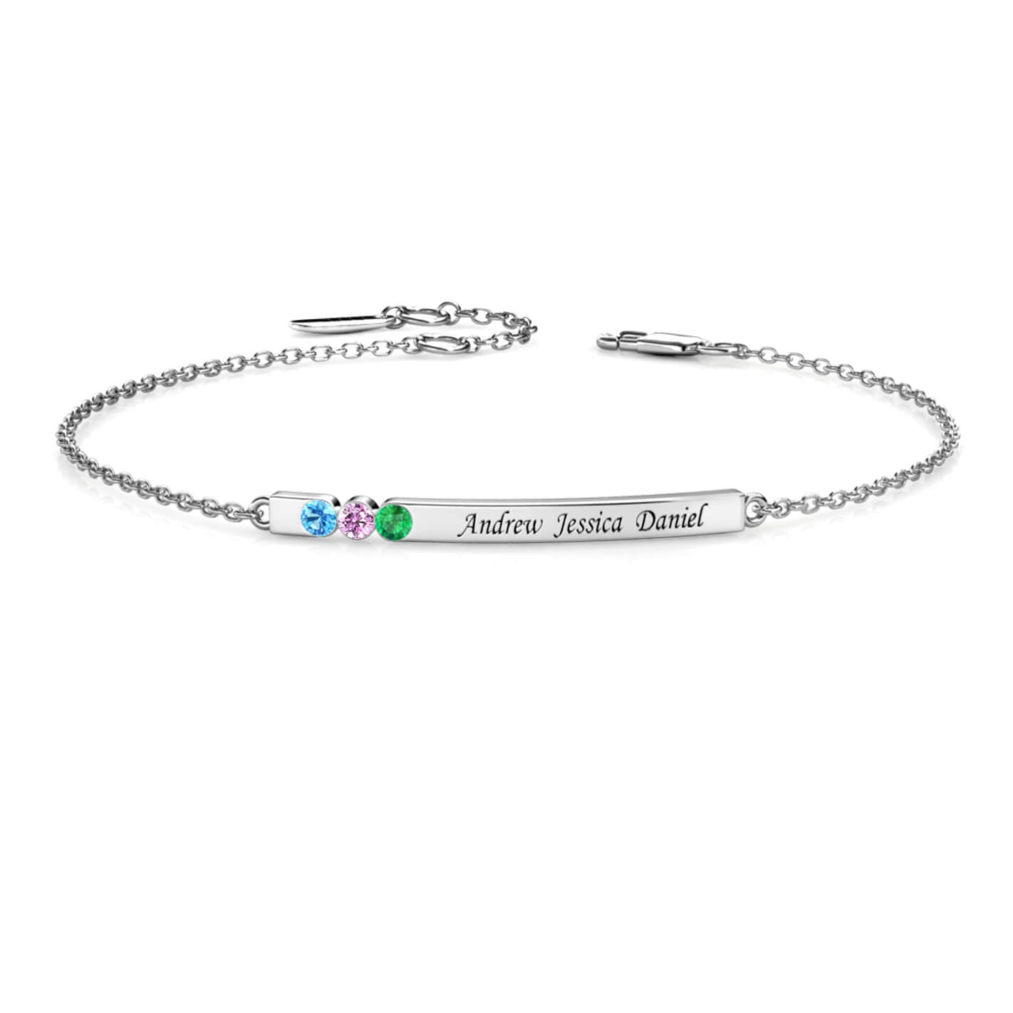 3 Birthstone Bar Bracelet with Engraving