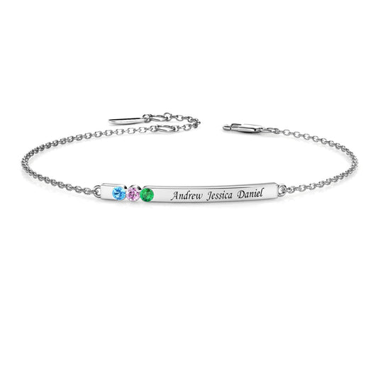 3 Birthstone Bar Bracelet with Engraving