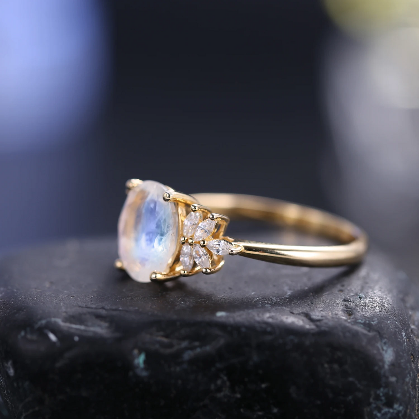 Oval Cluster Moonstone Engagement Ring