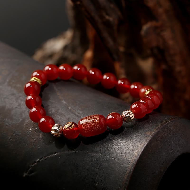 Buddha Stones Natural Red Agate Green Agate Buddhist Sutras Calm Bracelet