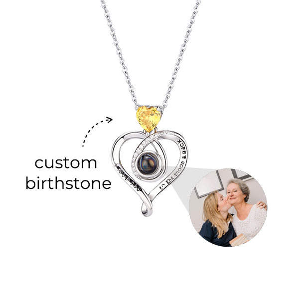 Love You To The Moon Necklace with Hidden Photo and Birthstone