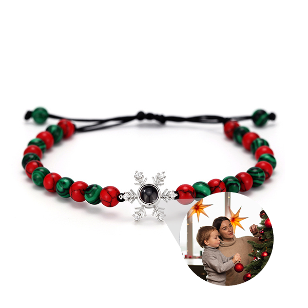 Personalized Snowflower Pendant Colorful Beads Bracelet Christmas Gift