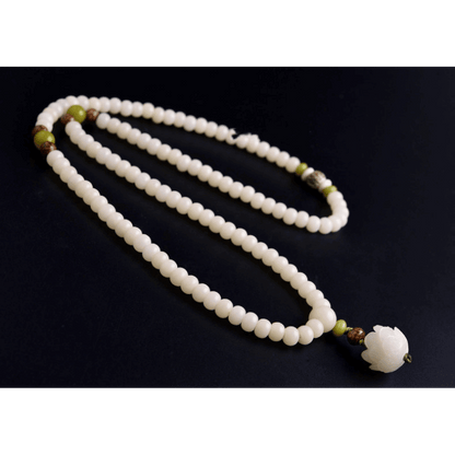 White Jade Bodhi Seed Mala - 108 Beads Bracelet/Necklace