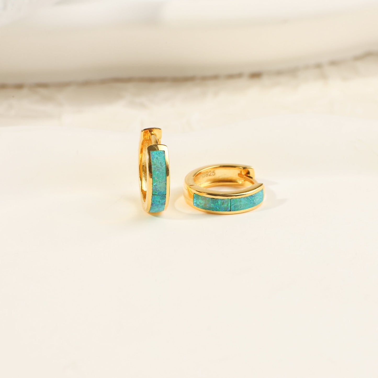 Opal Inlay Huggie Earrings