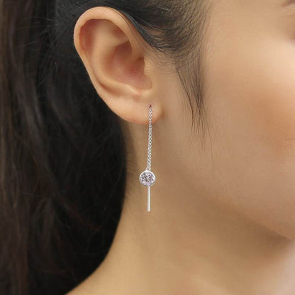 Moissanite Bezel-Set Pull Through Drop Earrings