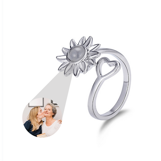 Sunflower & Heart Photo Ring