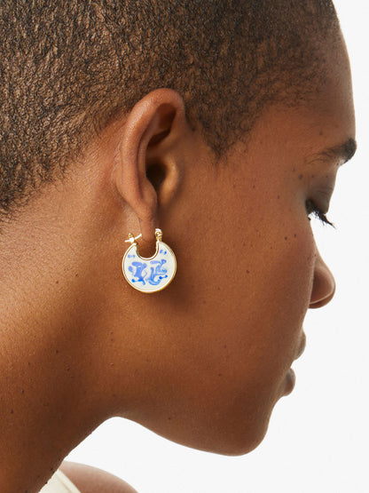 Enamel Earrings - Hana Marble Blue