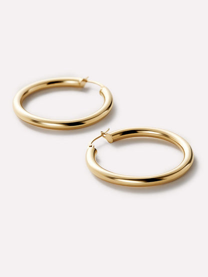 Chunky Gold Hoop Earrings - Gold Classic Hoops Large